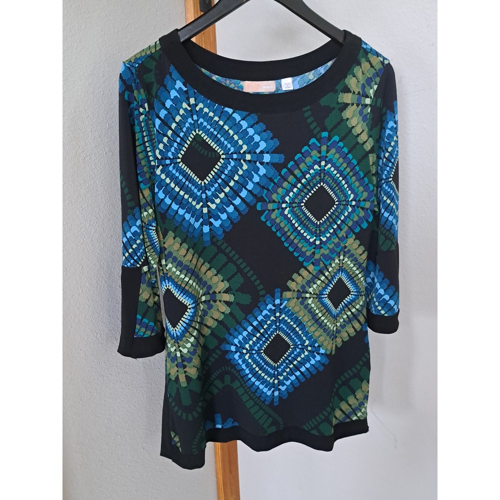 Wear It Womens 3/4 Sleeve Geometric Diamond Print Scoop Neck Blouse Top Size 2